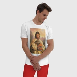 Мужская пижама с белой футболкой хлопок Иисус и капибара - фото 2