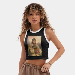 Женская укороченная майка-топ хлопок Иисус и капибара - фото 2