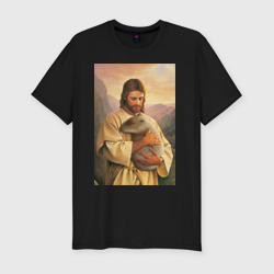 Мужская футболка хлопок Slim Иисус и капибара