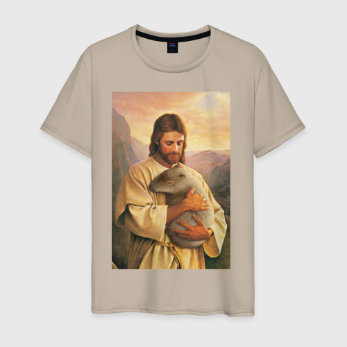 Мужская футболка хлопок с принтом Иисус и капибара, вид спереди #2