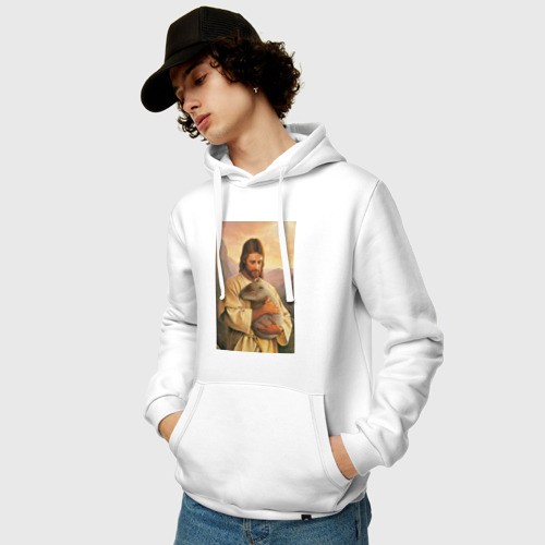 Мужская толстовка хлопок Иисус и капибара, цвет белый - фото 3