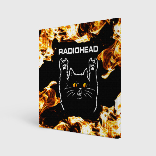 Холст квадратный Radiohead рок кот и огонь, цвет 3D печать