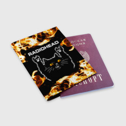 Обложка для паспорта матовая кожа Radiohead рок кот и огонь - фото 2