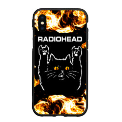 Чехол для iPhone XS Max матовый Radiohead рок кот и огонь