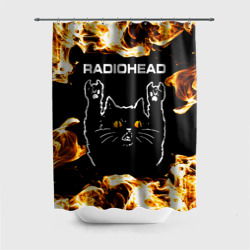 Штора 3D для ванной Radiohead рок кот и огонь