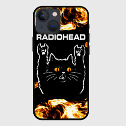 Чехол для iPhone 13 mini Radiohead рок кот и огонь