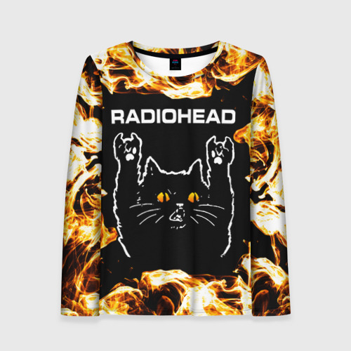 Женский лонгслив 3D Radiohead рок кот и огонь, цвет 3D печать