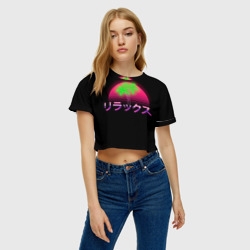 Женская футболка Crop-top 3D Неоновый ретро закат - relax: иероглифы - фото 2