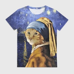 Женская футболка 3D Прикол с котом: пародия картина