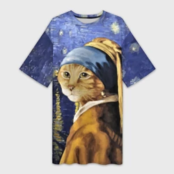 Платье-футболка 3D Прикол с котом: пародия картина