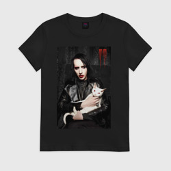 Женская футболка хлопок Marilyn Manson and cat