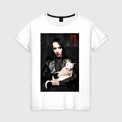 Женская футболка хлопок Marilyn Manson and cat