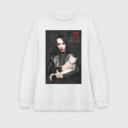 Женский свитшот oversize без начеса хлопок Marilyn Manson and cat