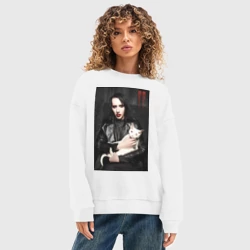 Женский свитшот oversize без начеса хлопок Marilyn Manson and cat - фото 2