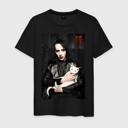 Marilyn Manson and cat – Мужская футболка хлопок с принтом купить со скидкой в -20%