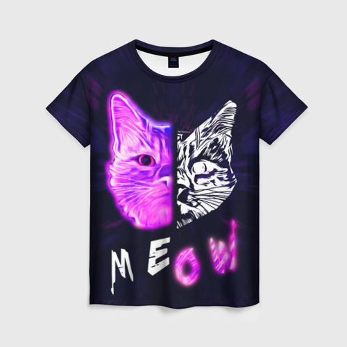 Женская футболка 3D Stray - светящийся Киберпанк кот, цвет 3D печать