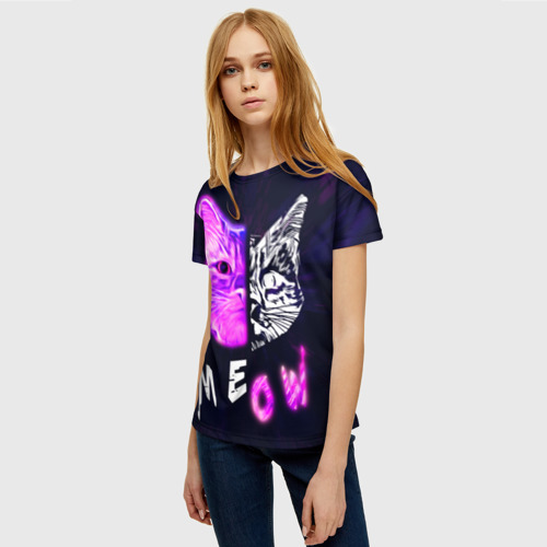 Женская футболка 3D Stray - светящийся Киберпанк кот, цвет 3D печать - фото 3