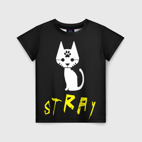 Детская футболка 3D с принтом Stray - киберпанк кот в минимализме, вид спереди #2