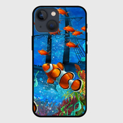 Чехол для iPhone 13 mini Затонувший корабль в окружении обитателей океана