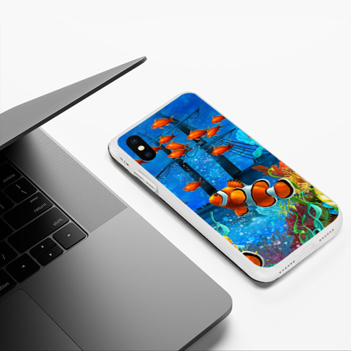 Чехол для iPhone XS Max матовый Затонувший корабль в окружении обитателей океана, цвет белый - фото 5