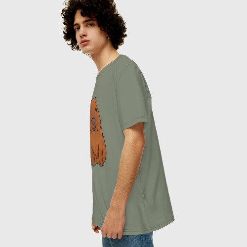 Мужская футболка хлопок Oversize Капибара сидит и радуется, цвет авокадо - фото 5