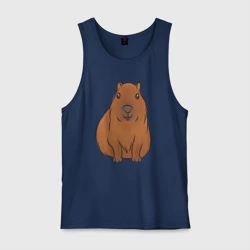 Мужская майка хлопок Капибара сидит и радуется