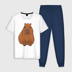 Мужская пижама с белой футболкой хлопок Капибара сидит и радуется