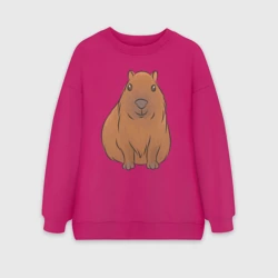 Женский свитшот oversize без начеса хлопок Капибара сидит и радуется