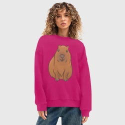 Женский свитшот oversize без начеса хлопок Капибара сидит и радуется - фото 2
