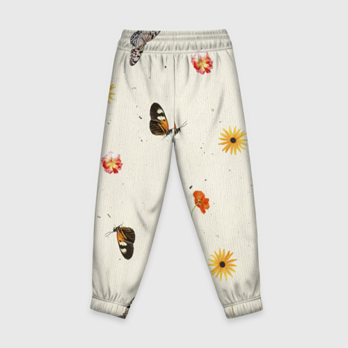 Детские брюки 3D Оранжевые Цветы и Бабочки, цвет 3D печать - фото 2