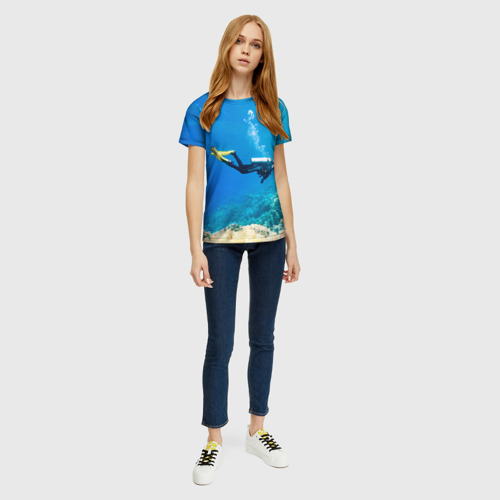 Женская футболка 3D Аквалангист исследует коралловый риф, цвет 3D печать - фото 5