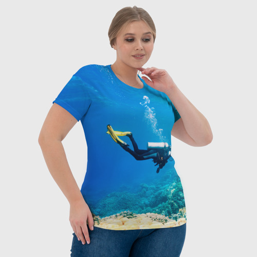 Женская футболка 3D Аквалангист исследует коралловый риф, цвет 3D печать - фото 6