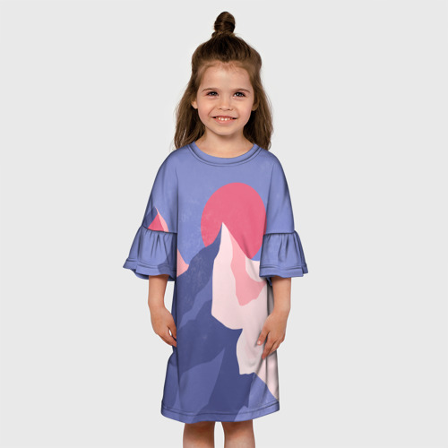Детское платье 3D Пейзаж гор и леса в стиле ретро, цвет 3D печать - фото 4