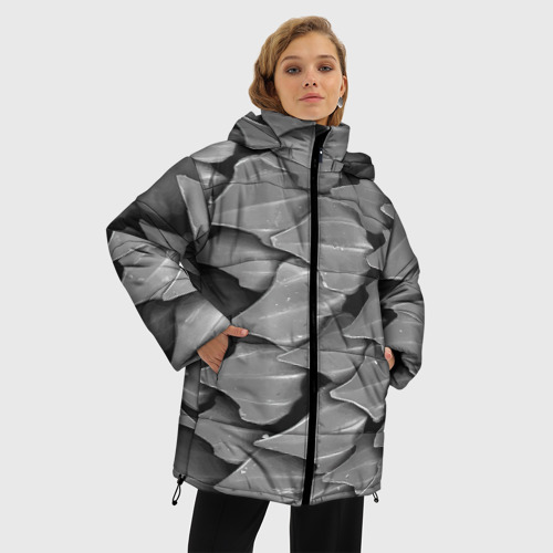 Женская зимняя куртка 3D с принтом Кожа акулы - броня, фото на моделе #1