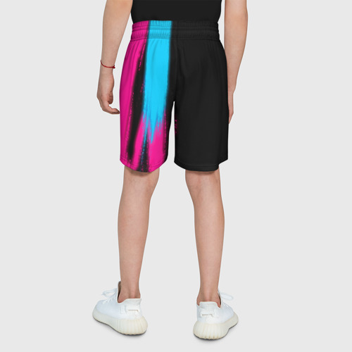 Детские спортивные шорты 3D с принтом JAC - neon gradient: по-вертикали, вид сзади #2