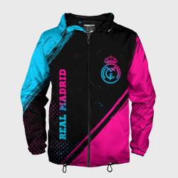 Мужская ветровка 3D Real Madrid - neon gradient: символ и надпись вертикально