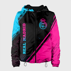 Женская куртка 3D Real Madrid - neon gradient: символ и надпись вертикально