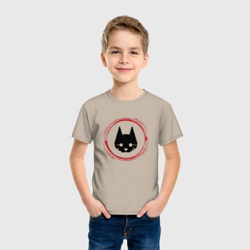 Детская футболка хлопок с принтом Символ Stray и красная краска вокруг, фото на моделе #1