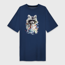 Мордочка енота - акварель – Платье-футболка из хлопка с принтом купить