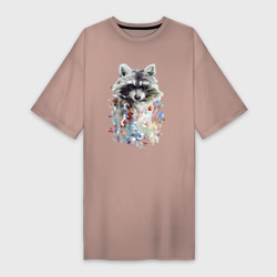Мордочка енота - акварель – Платье-футболка хлопок с принтом купить