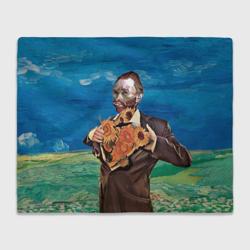 Плед 3D Ван Гог портрет с Подсолнухами, цвет 3D (велсофт)