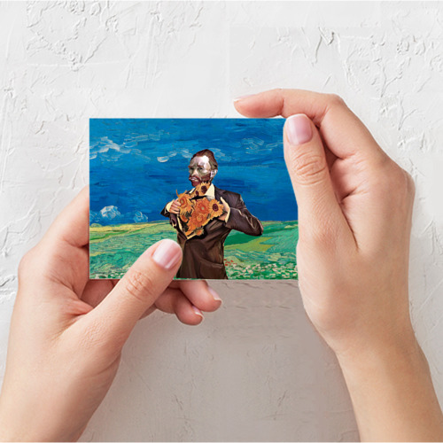 Поздравительная открытка Ван Гог портрет с Подсолнухами, цвет белый - фото 3
