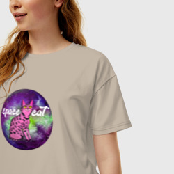 Женская футболка хлопок Oversize Космический бенгальский кот - фото 2