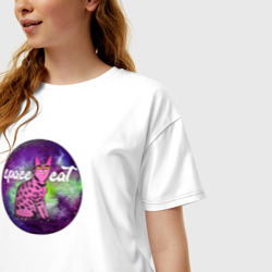 Женская футболка хлопок Oversize Космический бенгальский кот - фото 2