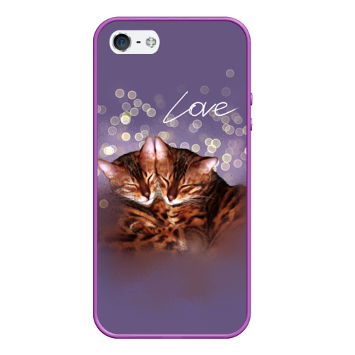 Чехол для iPhone 5/5S матовый Bengal cat love, цвет фиолетовый
