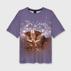 Женская футболка oversize 3D Bengal cat love