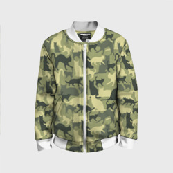 Детский бомбер 3D Кошачий камуфляж в зеленой гамме