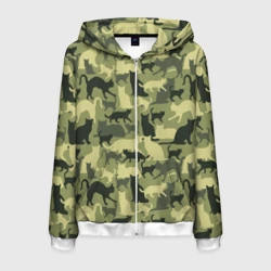 Мужская толстовка 3D на молнии Кошачий камуфляж в зеленой гамме