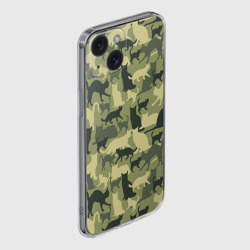 Чехол для iPhone 15 силиконовый с защитой камеры Кошачий камуфляж в зеленой гамме - фото 2