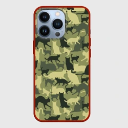 Чехол для iPhone 13 Pro Кошачий камуфляж в зеленой гамме